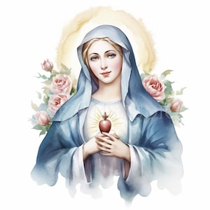 Clipart Vergine Maria Immacolata, bundle 10 alta qualità, acquerello di Santa Maria, download digitale, creazione di cartoline, supporti misti, artigianato in carta digitale/200