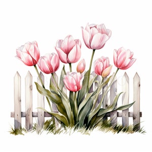 Tulips Flower Border Clipart Bundle 10 High Quality PNG, Watercolor Floral Fence, Digital Download,Card Making,Digital Paper Craft| 310