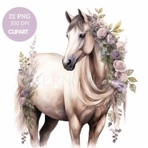Flower Horse Clipart PNG Bundle 22 Alta qualità / Acquerello cavallo / Adesivi stampabili Goodnotes / Download digitale / Carta digitale artigianale / 763