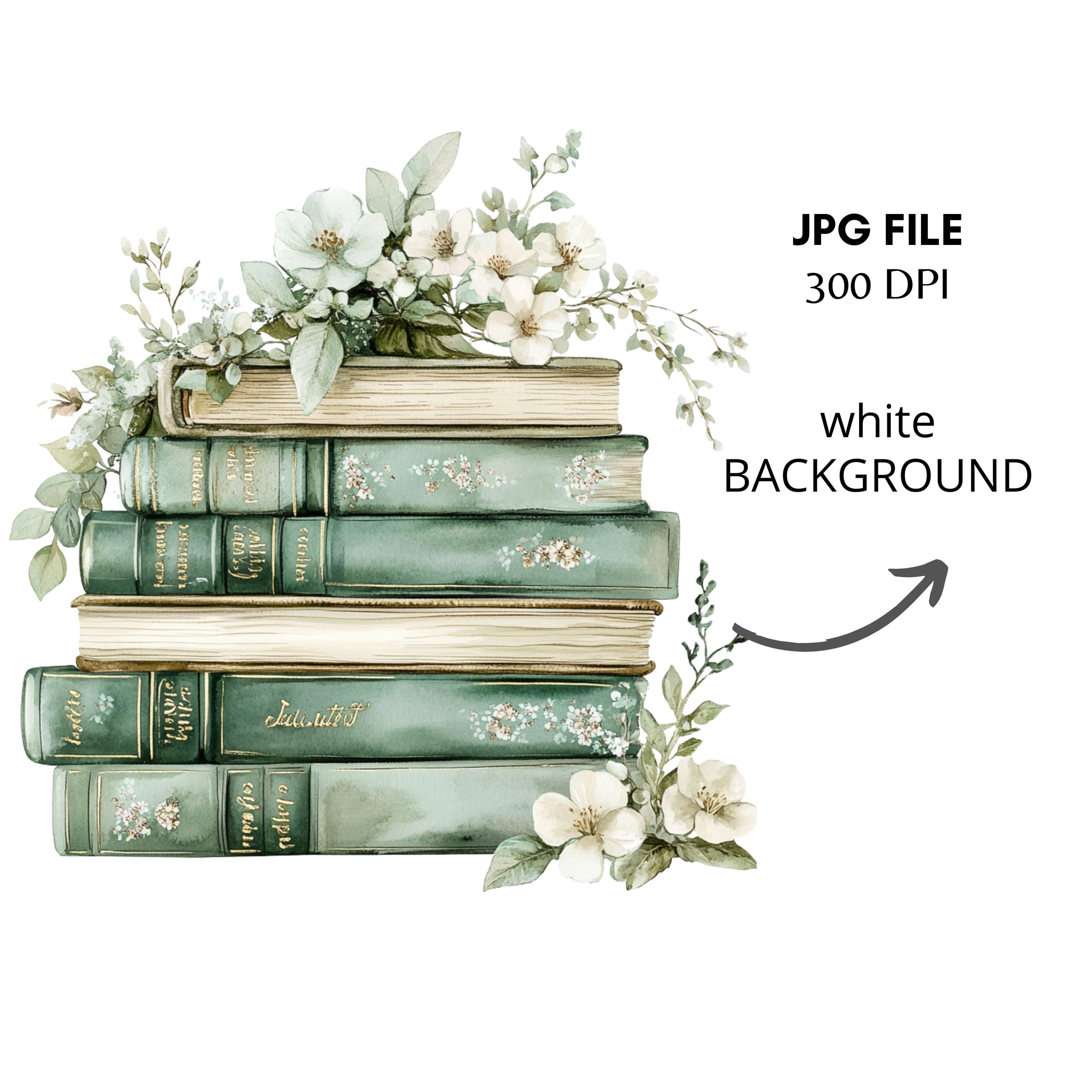 Floral Book Clipart Bundle 8 High Quality Png,watercolor Green Books ...