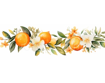 Orange Garland Clipart Bundle 10 High Quality PNG,Watercolor Fruit Border,Wreath Lemon,Digital Download,Card Making,Digital Paper Craft| 184