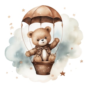 Miś Awiator Clipart PNG Pakiet 15 Wysokiej Jakości, Brązowy Miś Teddy Shower, Naklejki Do Wydrukowania, Tworzenie Kartek, Cyfrowe Rzemiosło Papierowe|426