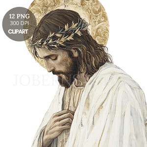 Jezus Christus clipartbundel 15 hoge kwaliteit png | Aquarel vintage Jezus bidt| Afdrukbare stickers Goodnotes | Digitale download | 793