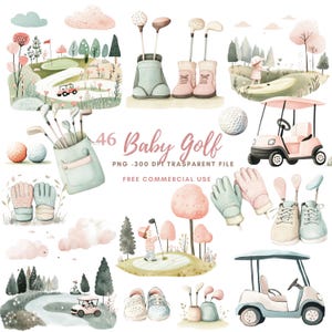Baby Golf Clipart PNG,Bundle 46 Alta Qualità, Acquerello Baby Sport Golf, Download Digitale,Adesivo Stampabile Goodnotes / 655
