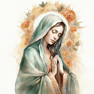 Nostra Signora di Guadalupe Clipart JPG,14 Alta qualità,Acquerello Vergine Maria Download digitale,Creazione di cartoline, Supporti misti, Mestiere di carta digitale/ 252