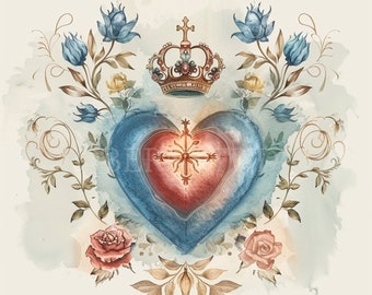 Sacred Heart Clipart Bundle 20 High Quality PNG, Watercolor Jesus Mary, Digital Download,Card Making,Mixed Media,Digital Paper Craft| 233