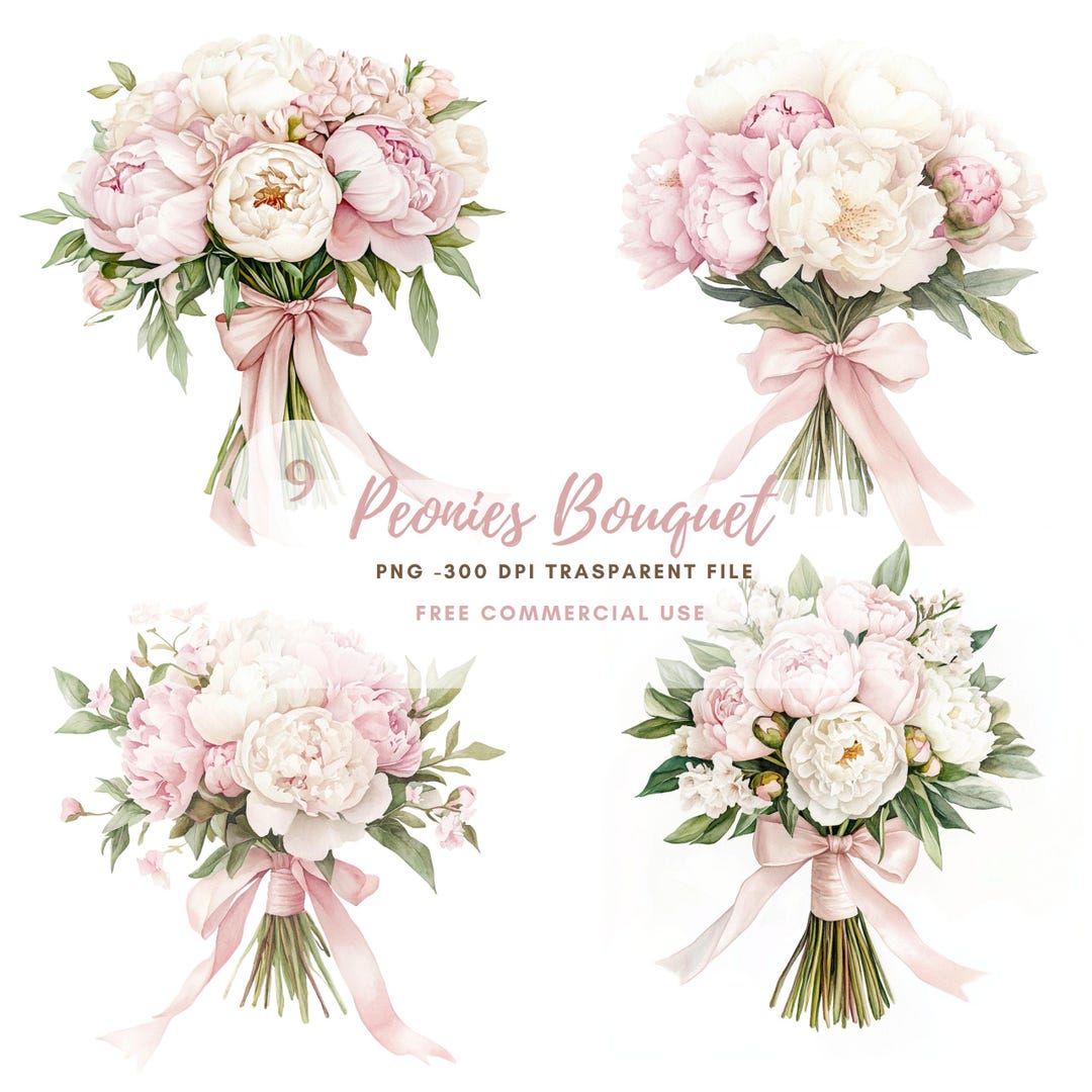Peonies Bouquet Clipart Bundle 9 High Quality Png,watercolor Pink ...
