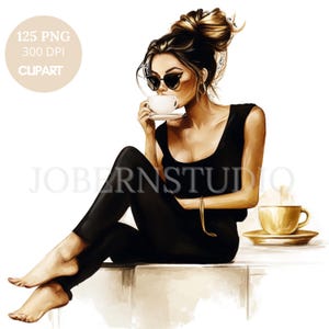 Acquerello Relaxing Time Donna Clipart PNG, Pacchetto 125 Alta Qualità/Oro Bella Ragazza, Adesivi Stampabili Goodnotes, Download Digitale /732