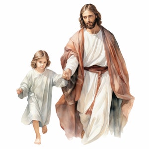 Pacchetto di clipart di Gesù Cristo 11 PNG di alta qualità, acquerello Gesù con bambino, download digitale, creazione di cartoline, supporti misti, artigianato in carta digitale/ 226