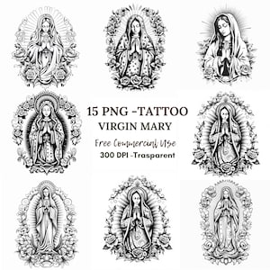 Clipart Vergine Maria, bundle 15 PNG di alta qualità, Nostra Signora Guadalupe, download digitale, creazione di cartoline, supporti misti, artigianato in carta digitale/ 94