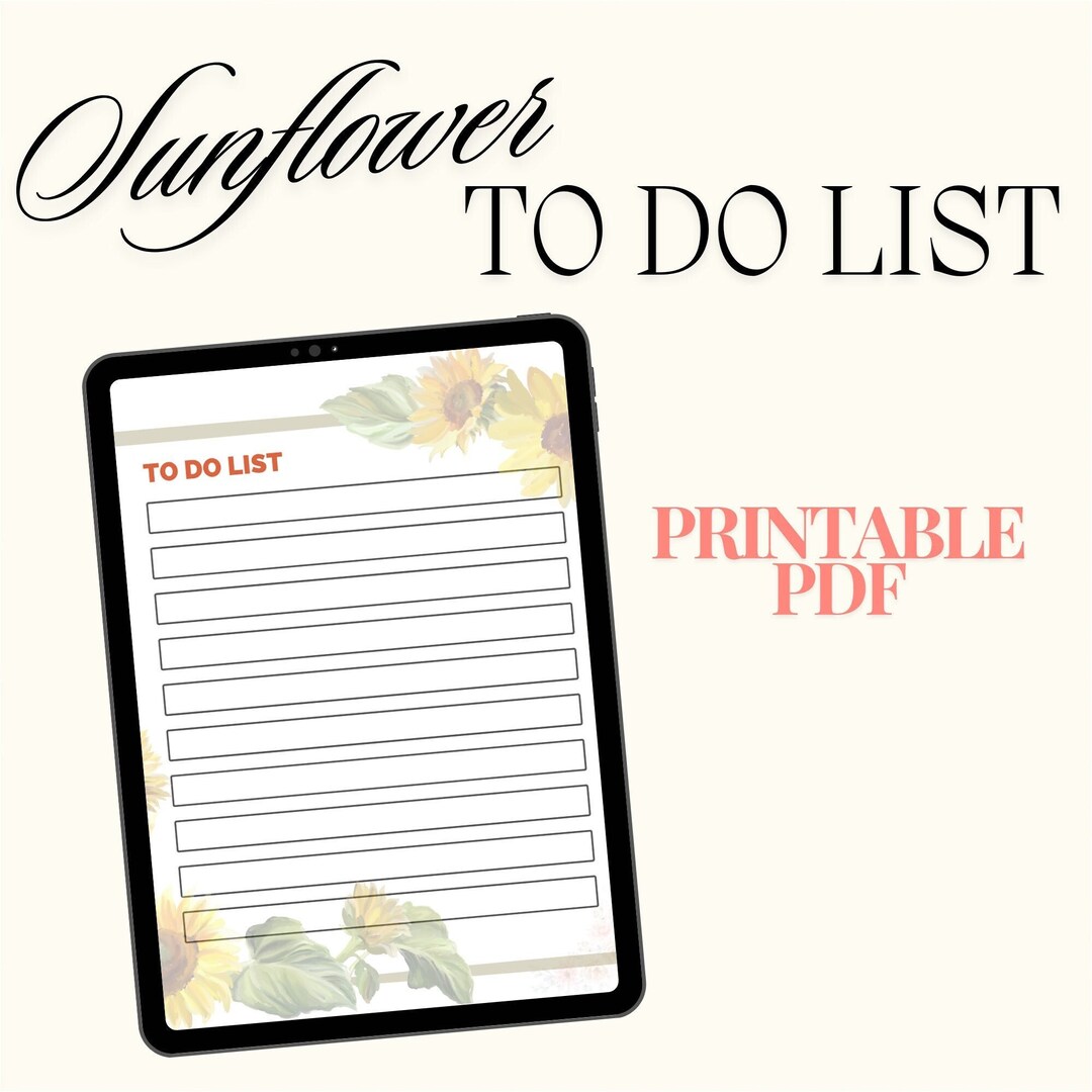 Sunflower To-do List Printable Digital Download Beautiful Floral ...