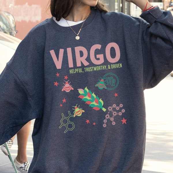 Virgo Zodiac Sweatshirt, Birth Sign Gift for Her, Birthday Xmas Gift Women Vintage Graphic Trendy VSCO Aesthetic Astrology Clothes Horoscope
