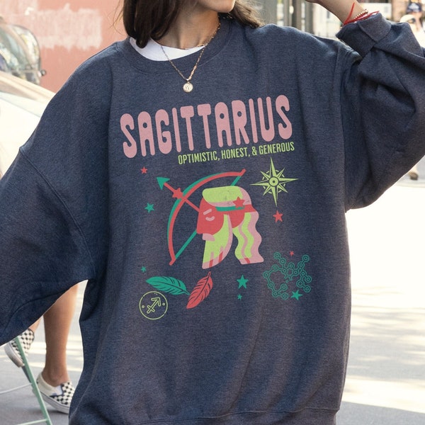 Sagittarius Zodiac Sweatshirt, Birth Sign Gift for Her, Birthday Xmas Gifts Women Vintage Graphic Trendy VSCO Aesthetic Astrology Clothes