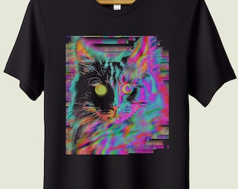 Trippy Cat Shirt, Aesthetic Grunge Clothes, Psychedelic y2k Weirdcore Tee, Harajuku Punk T-shirt, Rave Gear tshirt, Alt Shirts that go hard