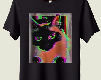 Trippy Cat Shirt, Aesthetic Grunge Clothes, Psychedelic y2k Weirdcore Tee, Harajuku Punk T-shirt, Rave Gear tshirt, Alt Shirts that go hard