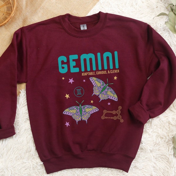 Kids Gemini Zodiac Sweatshirt, Retro Aesthetic Birth Sign, Astrology Birthday Gifts, Zodiac Sign Kids Vintage Graphic Crewneck, Horoscope