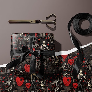 Edwardian Goth Wrapping Paper Roll, Valentine's Day Gothic Romance Gift Wrap, Unique Eerie Vintage Emo, Dark Macabre Spooky Witchy Baroque