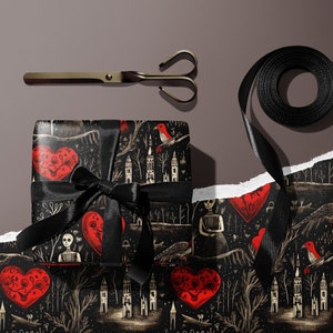 Edwardian Goth Wrapping Paper Roll, Valentine's Day Gothic Romance Gift Wrap, Unique Eerie Vintage, Dark Macabre Spooky Witchy Baroque
