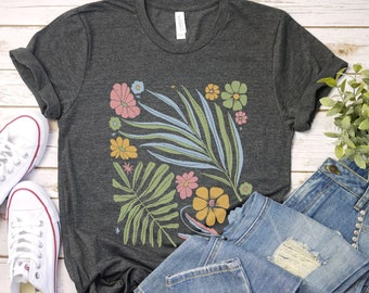 Wildflower Boho T-Shirt: Botanical Floral Tee, Vintage Nature