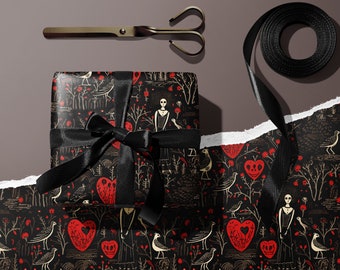 Edwardian Goth Wrapping Paper Roll, Valentine's Day Gothic Romance Gift Wrap, Unique Eerie Vintage Emo, Dark Macabre Spooky Witchy Baroque