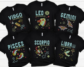 Zodiac T-Shirt: Retro Astrology Group Gift, Mystic Horoscope Tee