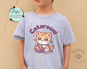 Cat T-Shirt for Kids, Kitten with Yarn Ball Graphic Tee, Toddler & Youth Sizes