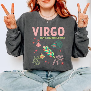 Virgo Zodiac Digital Download PNG, Vintage Astrology Sublimation Design PNG, Retro Aesthetic T-Shirt Design, Birth Sign DTF Print File