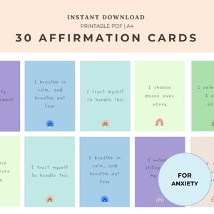 Anxiety Affirmation cards, digital download, positive quote, stress relief, coping, mindfulness, PDF Printable, affirmation gift