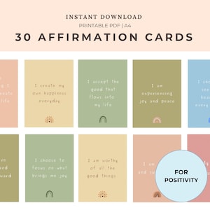 Tarjetas de afirmaciones positivas, descarga digital, tarjetas con citas positivas, autocuidado, amor propio, imprimibles en PDF, regalo de afirmación