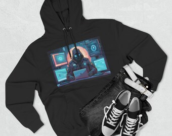 Cyber Hacker Pullover Hoodie, Retro Gamer Tech Sweatshirt