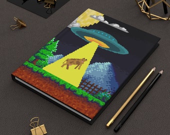 Funny Gamer Notebook: Alien Abduction Pixel Art Journal