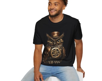 Steampunk Owl T-shirt, Unisex Heavy Cotton Tee, steampunk clothing, steampunk cosplay, steampunk gift, owl gift