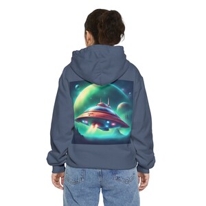 Vintage Sci-Fi UFO Hoodie: Garment-Dyed Cotton-Blend Sweatshirt