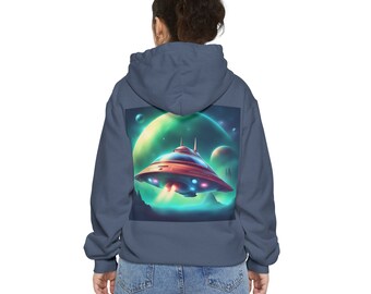 Vintage Sci-Fi UFO Hoodie: Garment-Dyed Cotton-Blend Sweatshirt
