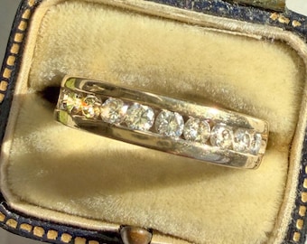 Vintage Chunky 14k gold diamond half eternity ring | Channel set band, size 7.75