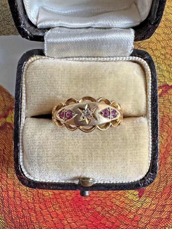 Antique Edwardian 18ct yellow gold diamond & ruby 