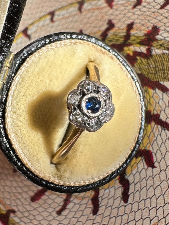 Antique 18ct gold and platinum sapphire and diamo… - image 3