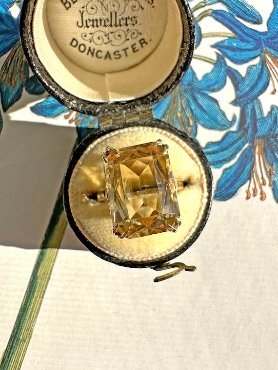 Vintage 1961 9k Yellow Gold Citrine Cocktail Statement Ring | Size 3.5