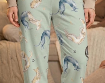 Pantalones de pijama para galgos, pantalones de estar por casa unisex, pijamas para whippets, regalo para mamás y papás de perros, pijamas para galgos italianos, patrón de yoga para galgos.