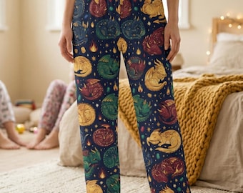 Pantalones de pijama de dragón, pantalones de descanso de fantasía, pijamas de criaturas míticas, regalo romántico, regalo para amantes de los dragones, pijamas de dragón acogedores