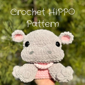 Patrón de hipopótamo a crochet (Patrón Moo Deng, hipopótamo amigurumi, hipopótamo bebé, peluche, animal de peluche, descarga en pdf)
