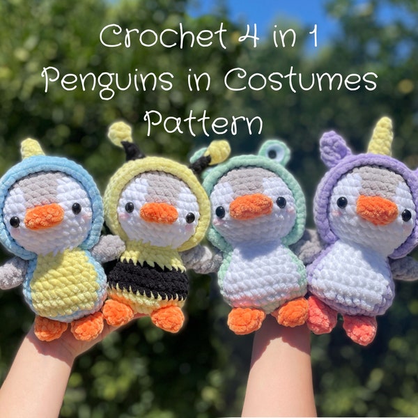 Patrón de disfraces de pingüinos 4 en 1 a crochet