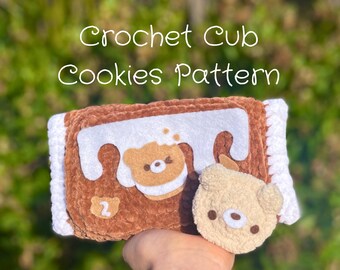 Patrón de galletas de cachorro de ganchillo (patrón de postre de ganchillo, oso amigurumi, bocadillo de galleta tipo sándwich, lindo patrón de crochet de comida de juego interactiva)