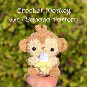 Małpka na szydełku ze wzorem na banana (wzór na małpkę na szydełku, słodka małpka amigurumi, pluszowa małpka na szydełku, pluszowe zwierzę)
