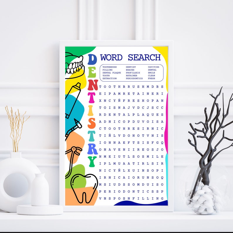 Printable Word Search Dental Wall Art Dental Clinic Decor - Etsy