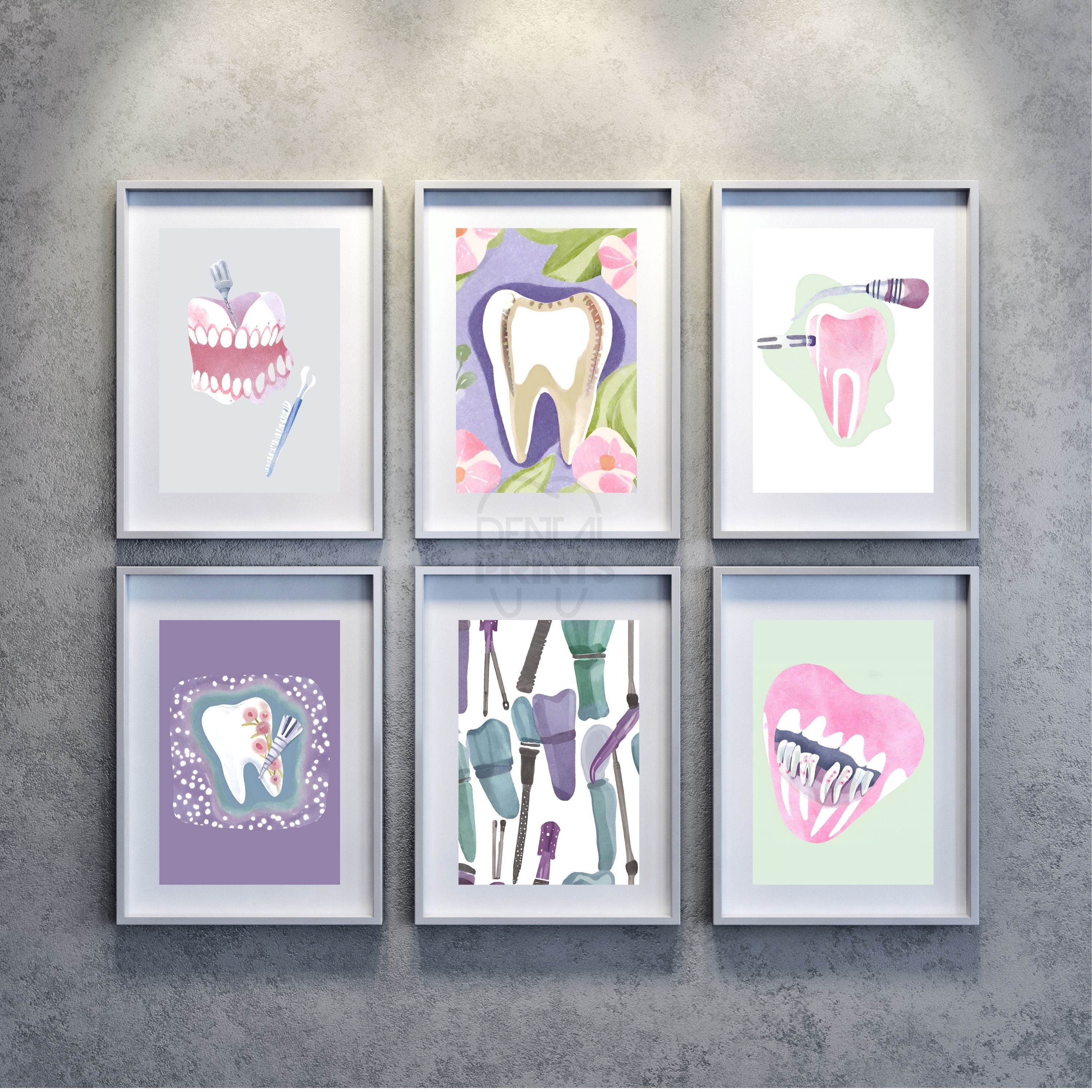 6 Super Top Dental Arts Printables Gray, Green, Light Purple Watercolor ...