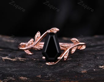Coffin Cut Black Onyx Couple Ring Set Vintage His and Hers