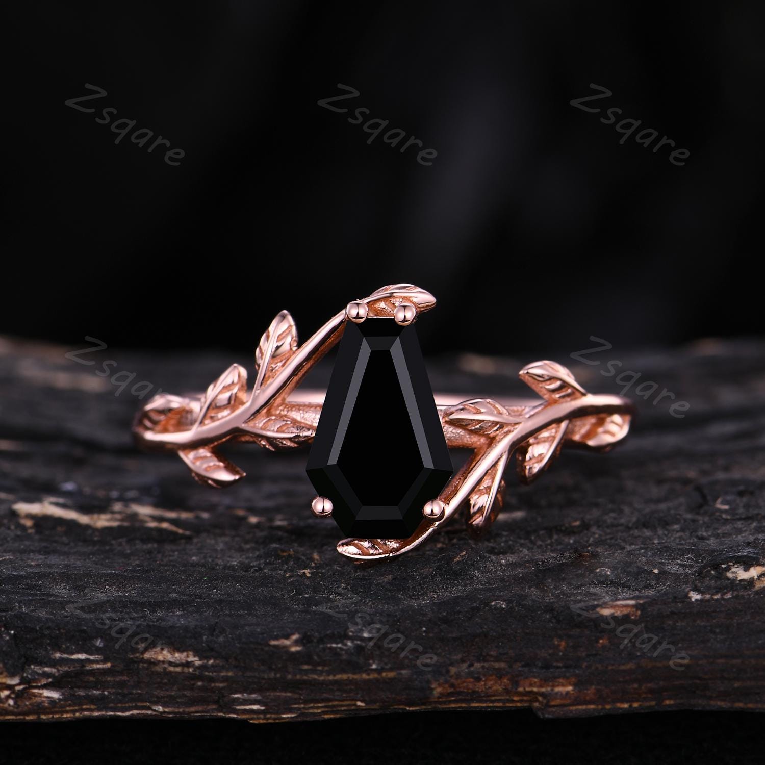 Coffin Cut Black Onyx Couple Ring Set Vintage His and Hers