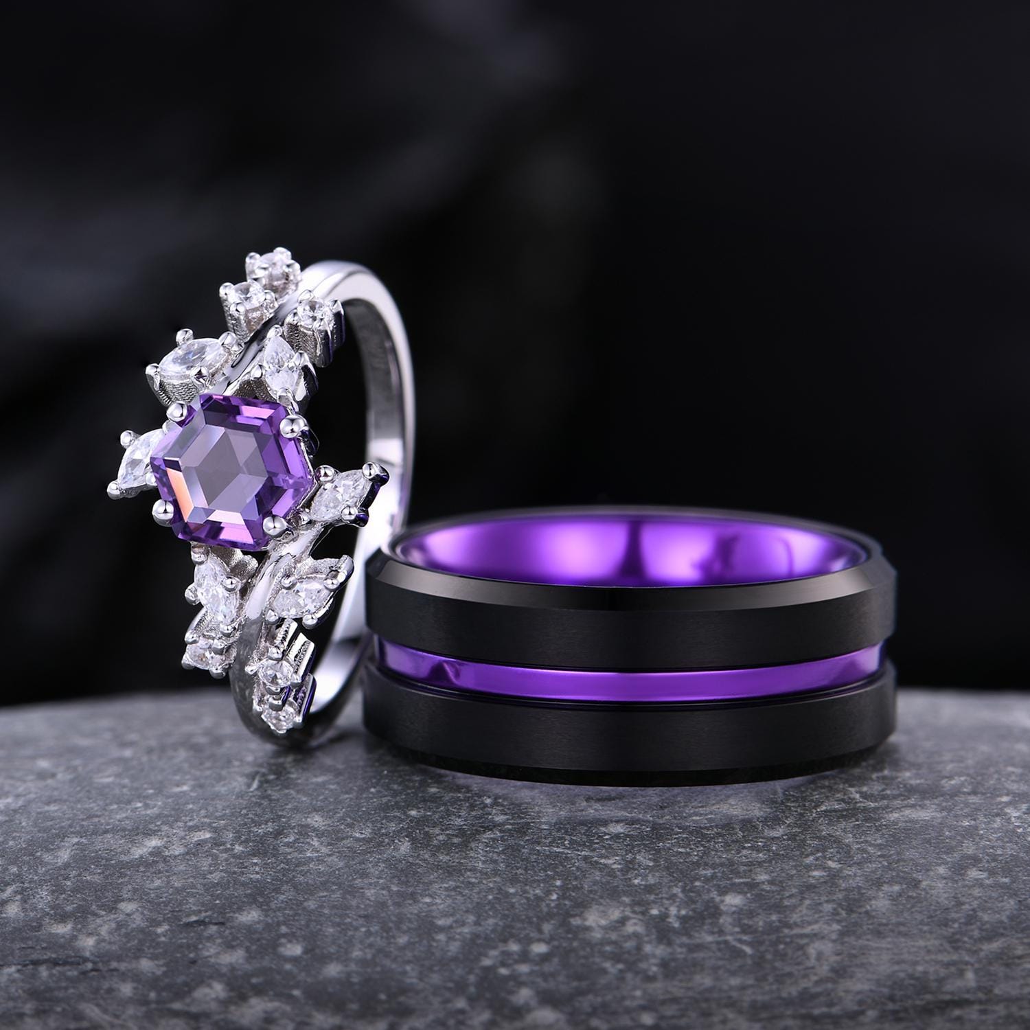 Nature Inspired Purple Amethyst Couples Ring Unqiue His and Hers ...