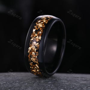 Mens Citrine Wedding Band, Black Gold Tungsten Wedding Ring, 8mm Tungsten Ring, His Anniversary Band, Mens Engagement Ring, Comfort fit